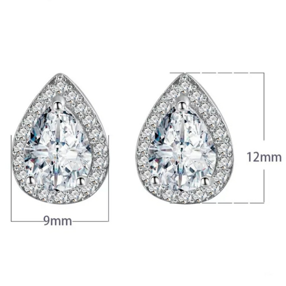 White Gold Pear Tear Drop Diamond Halo Earrings - Picture 9 of 9